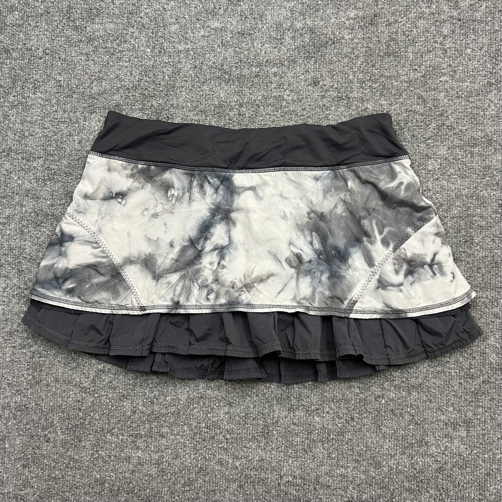 Lululemon Skirt Womens 10 Black White Tie Dye Pace Rival Ruffle Athletic Running